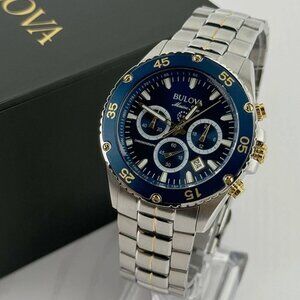 Bulova Star Marine Blue 41mm Silver Bracelet Watch New